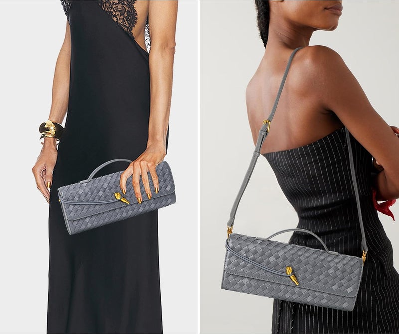 Joryin Woven Purse for Women Evening Clutch Woven Leather & Suede Handbags Crossbody Bag Suede Purse Formal Evening Bag - Image 2